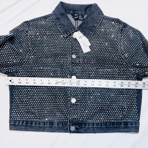 Windsor Denim Jacket Medium Black Rhinestones All Over Bedazzled New - Picture 7 of 8